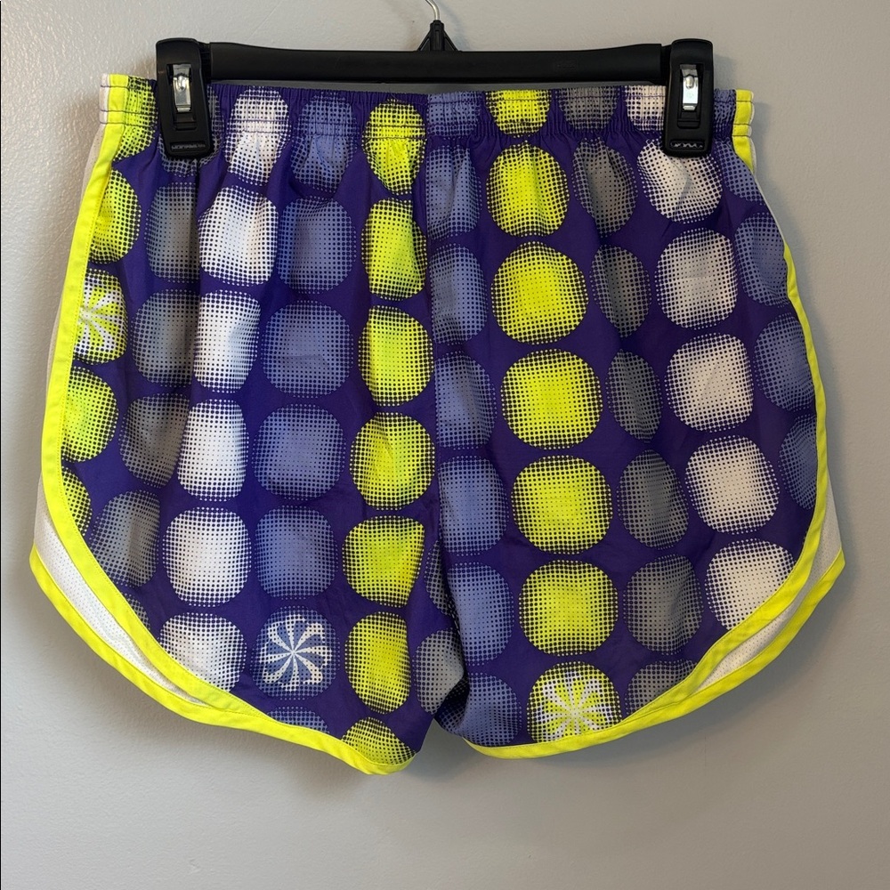 Nike Purple and Yellow Dot Print Women's Athletic Shorts w/ built in panty. - Picture 3 of 5